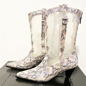 J. Renee Vintage Deadstock Iridescent Mesh Python Pointed Toe Boots Size 7.5